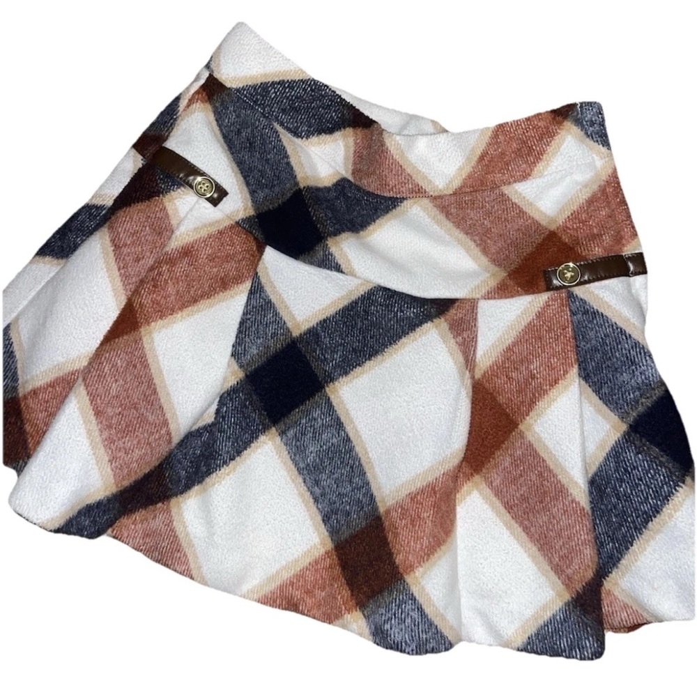 Janie and Jack Girls Equestrian Plaid Brown Blue Skirt Size 5T Adjustable Waist - Picture 3 of 7